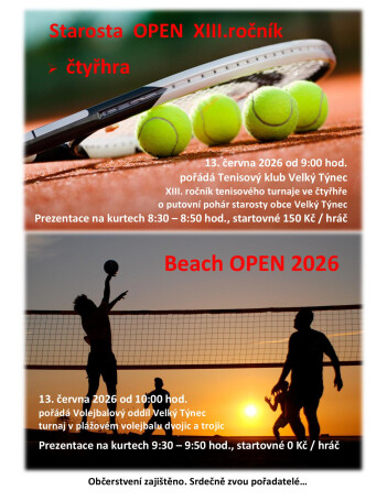 XIII.ročník tenisového turnaje ve čtyřhře Starosta Open 2026 / Beach OPEN 2026
