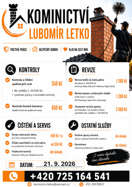 Nabídka služeb - Kominictví Lubomír Letko