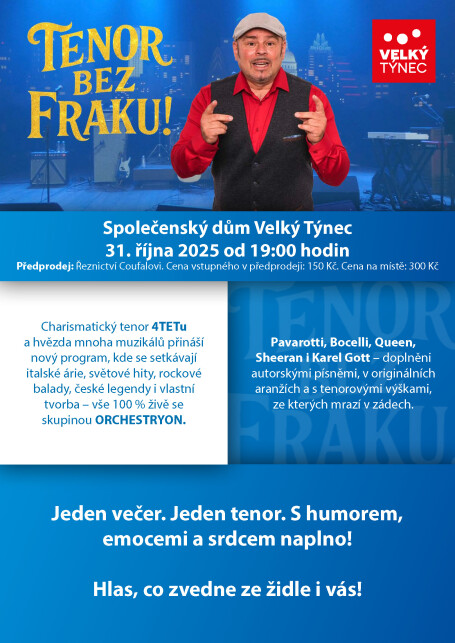 Pozvánka na kulturní akci - velký sál společenského domu Velký Týnec