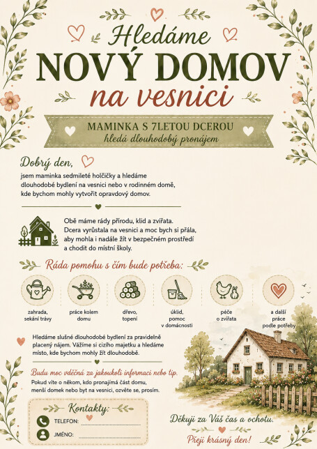 Hledáme nový domov na vesnici