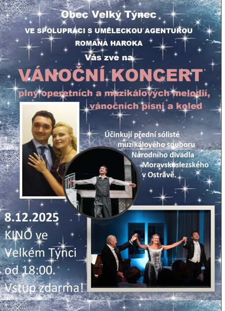 Vánoční koncert plný operetních a muzikálových melodií, vánočních písní a koled