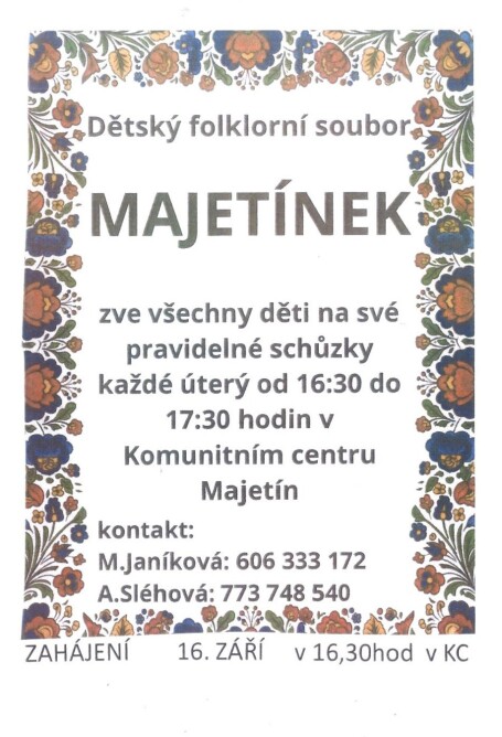 Nábor nových členů - folklorní soubor Majetínek