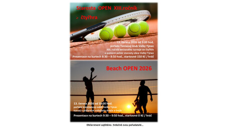 XIII.ročník tenisového turnaje ve čtyřhře Starosta Open 2026 / Beach OPEN 2026