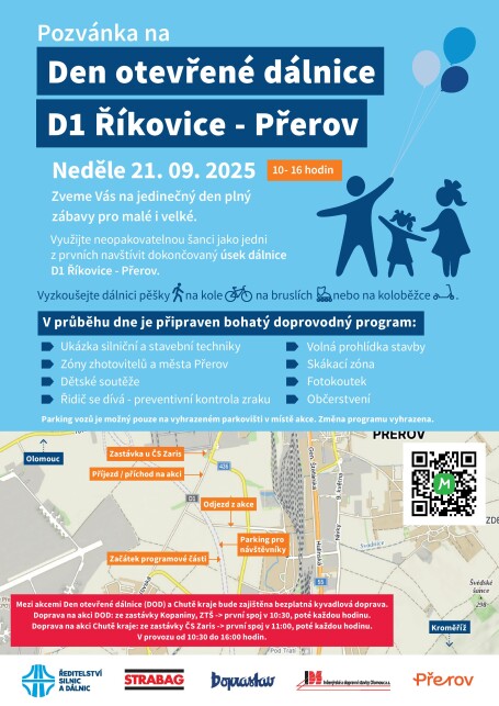 Pozvánka na ukázku dokončované dálnice D1 kolem Přerova